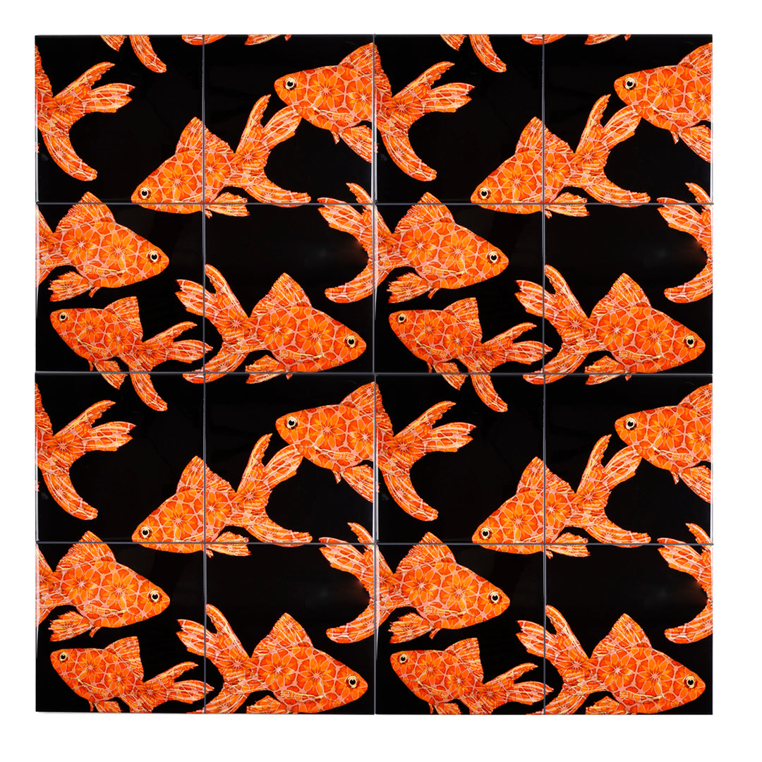 Goldfish Tile - Orange / Red on Black - Large Scale