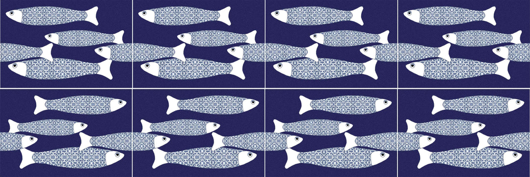 SALE SECONDS :  Six 30x20cm tiles - Navy Ocean Shoal (border design)