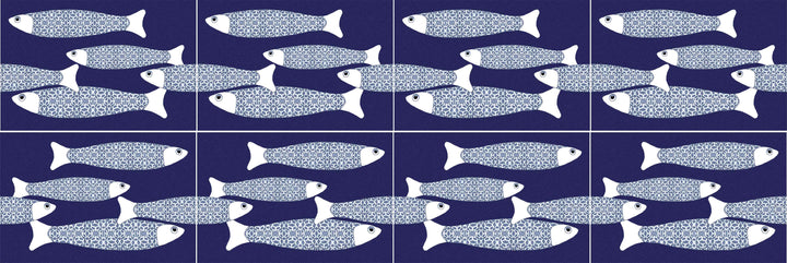 SALE SECONDS :  Six 30x20cm tiles - Navy Ocean Shoal (border design)