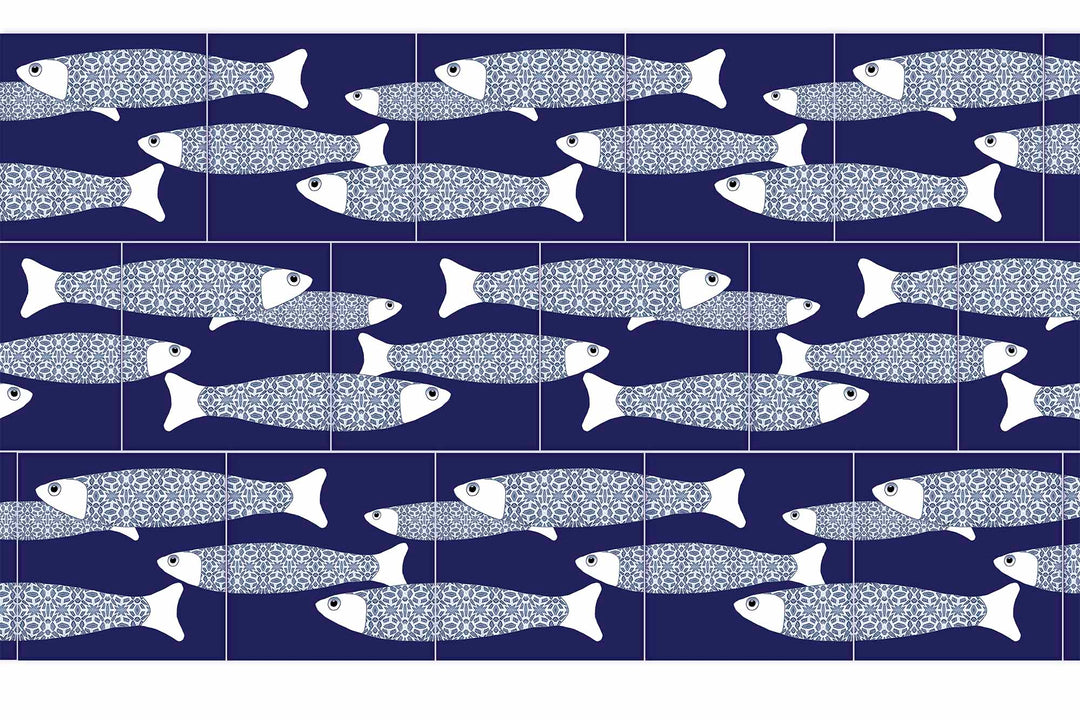 Ocean Shoal Tile  - Large Scale BORDER - Navy Blue - FIRED INK Finish