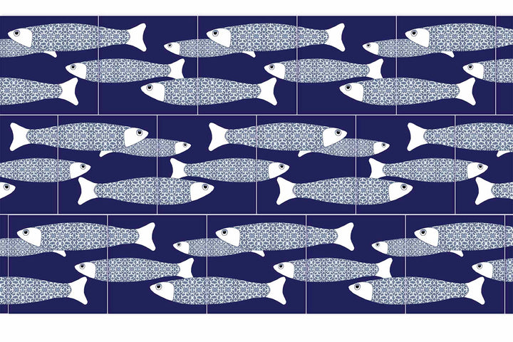 Ocean Shoal Tile  - Large Scale BORDER - Navy Blue - FIRED INK Finish