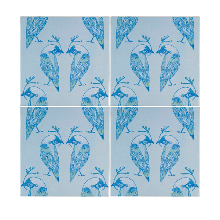 Lovebirds Tile - Aqua -  FIRED INK Version