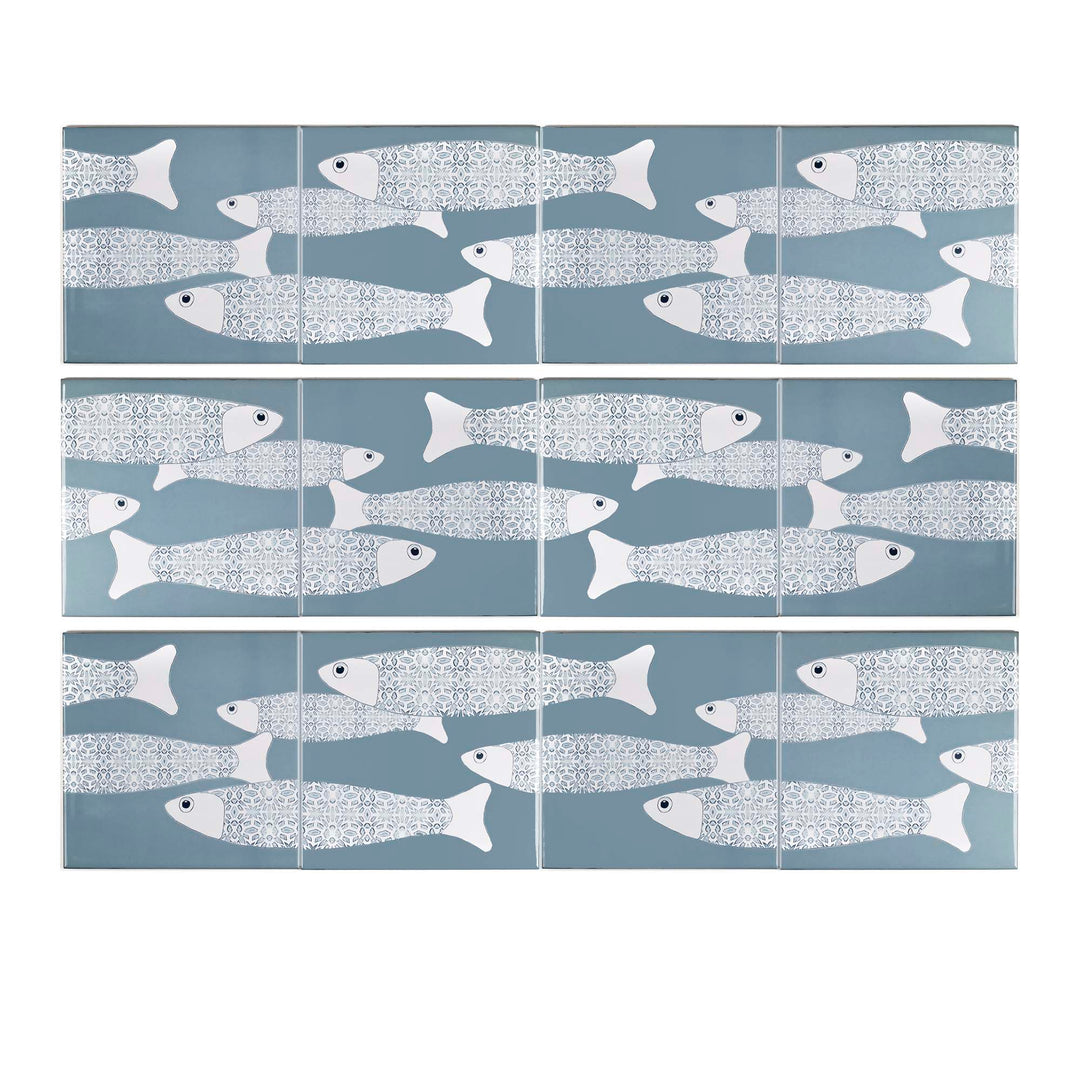 Ocean Shoal tile - Grey Blue Large Scale Border - FIRED INK Version