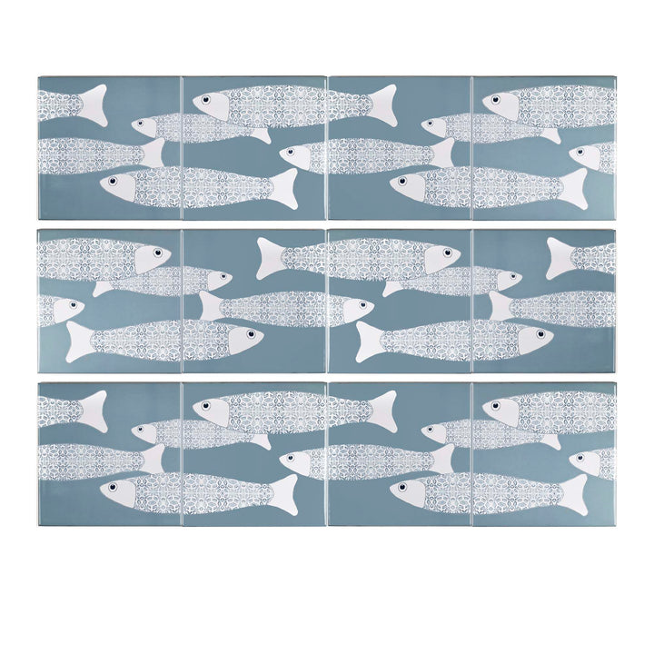 Ocean Shoal tile - Grey Blue Large Scale Border - FIRED INK Version
