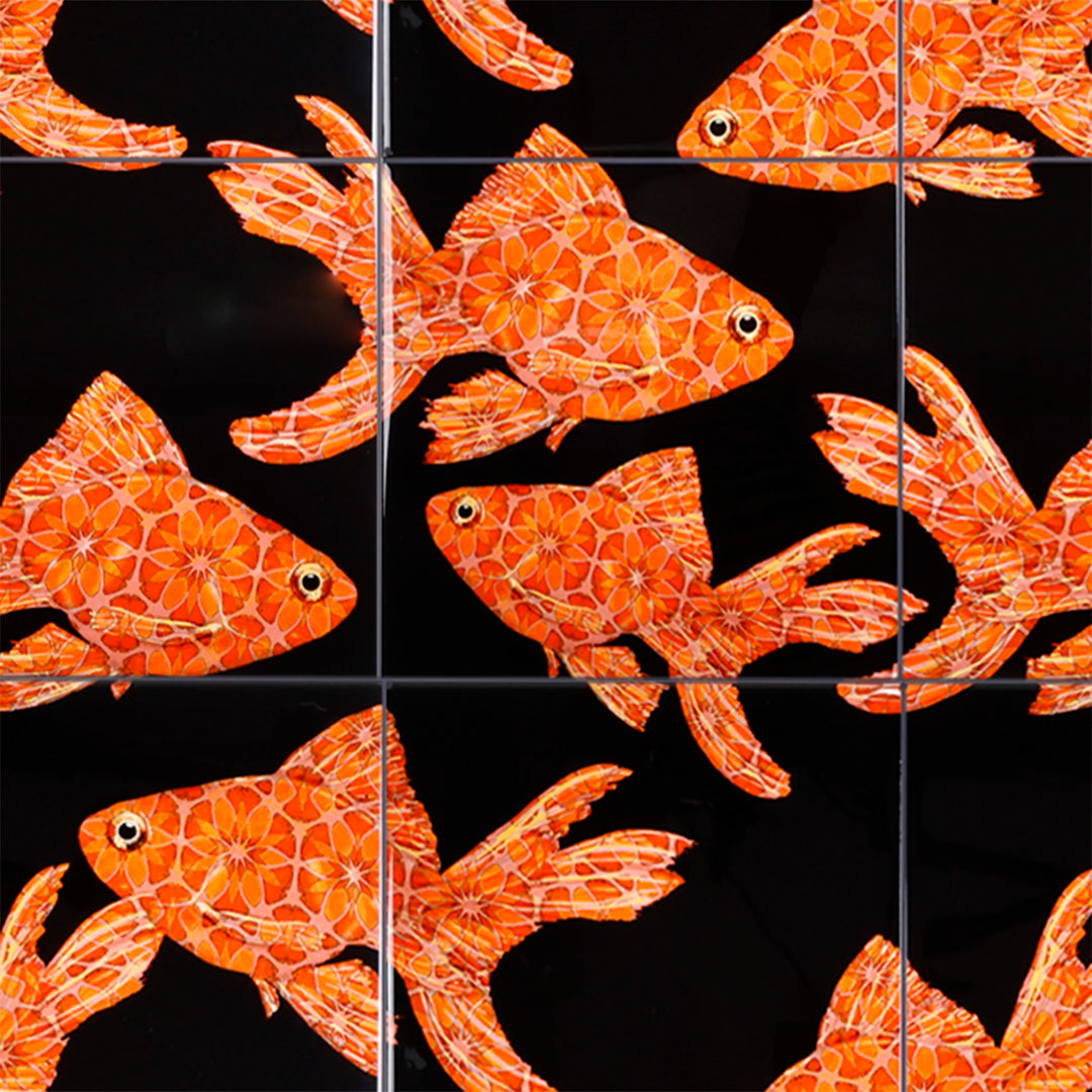Goldfish Tile - Orange / Red on Black - Large Scale