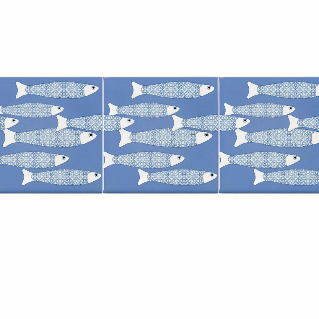 Ocean Shoal tile - Mid-blue BORDER - FIRED INK Version