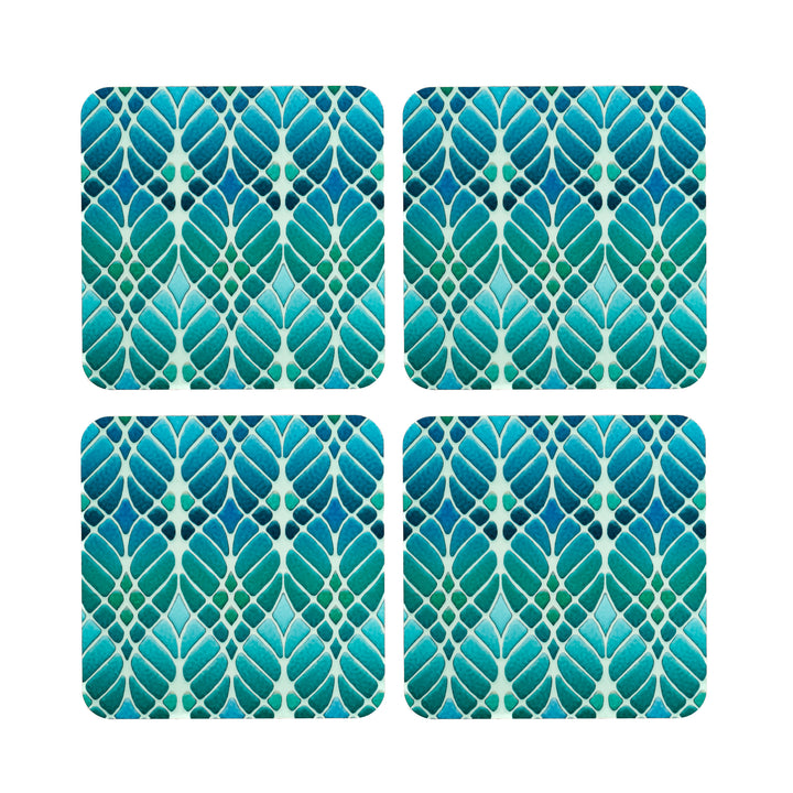 Interwoven Trees Coaster Set - Blue Turquoise - Melamine / Cork backed