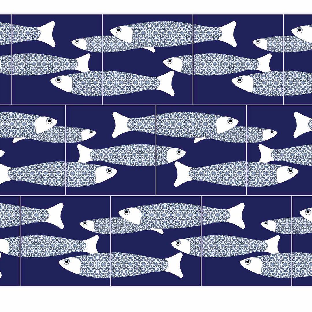 Ocean Shoal Tile  - Large Scale BORDER - Navy Blue - FIRED INK Finish