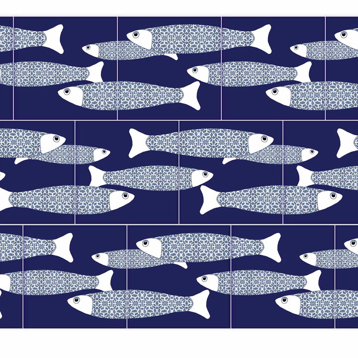 Ocean Shoal Tile  - Large Scale BORDER - Navy Blue - FIRED INK Finish