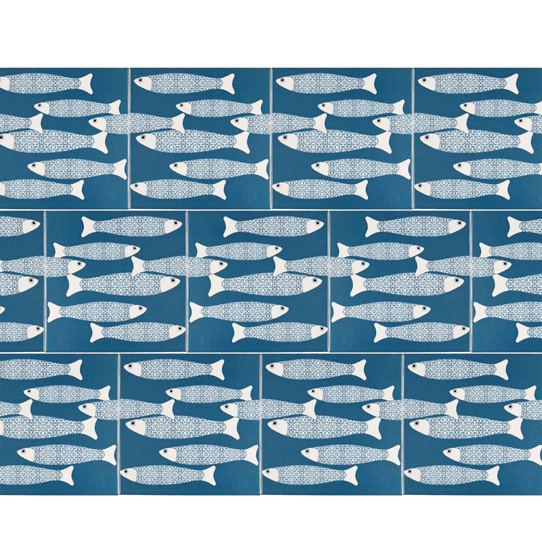 Ocean Shoal tile - Teal - BORDER -  FIRED INK Version