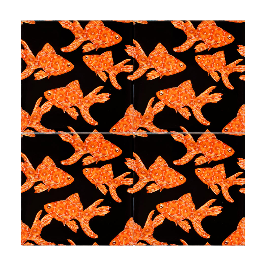 Goldfish Tile - Orange / Red on Black - Standard Scale