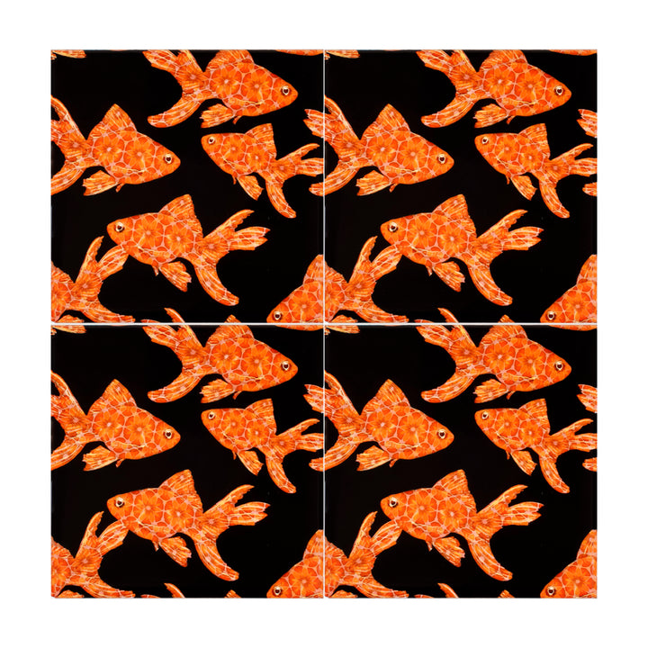 Goldfish Tile - Orange / Red on Black - Standard Scale