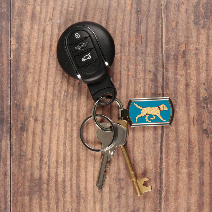 Golden Labradoodle Dog on Teal Keyring