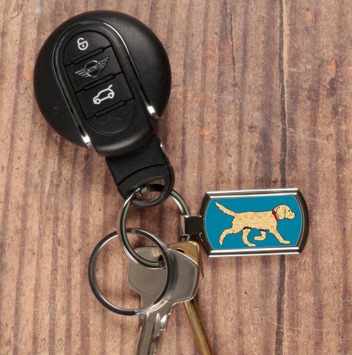 Golden Labradoodle Dog on Teal Keyring