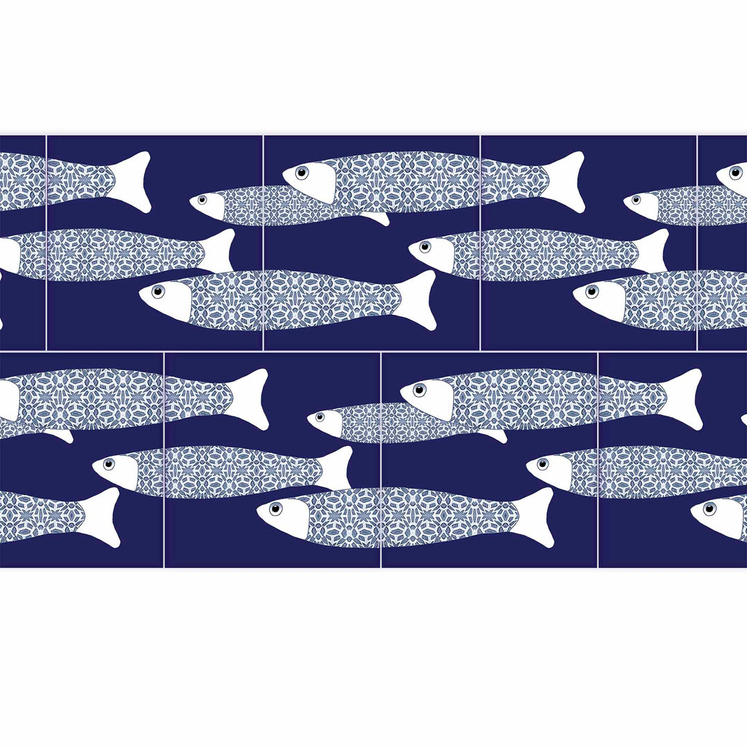 Ocean Shoal Tile  - Large Scale BORDER - Navy Blue - FIRED INK Finish