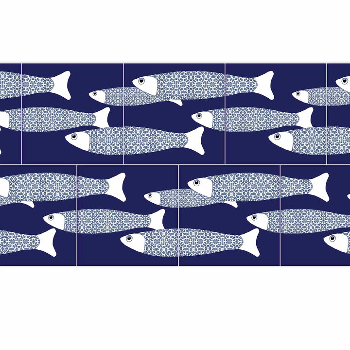 Ocean Shoal Tile  - Large Scale BORDER - Navy Blue - FIRED INK Finish