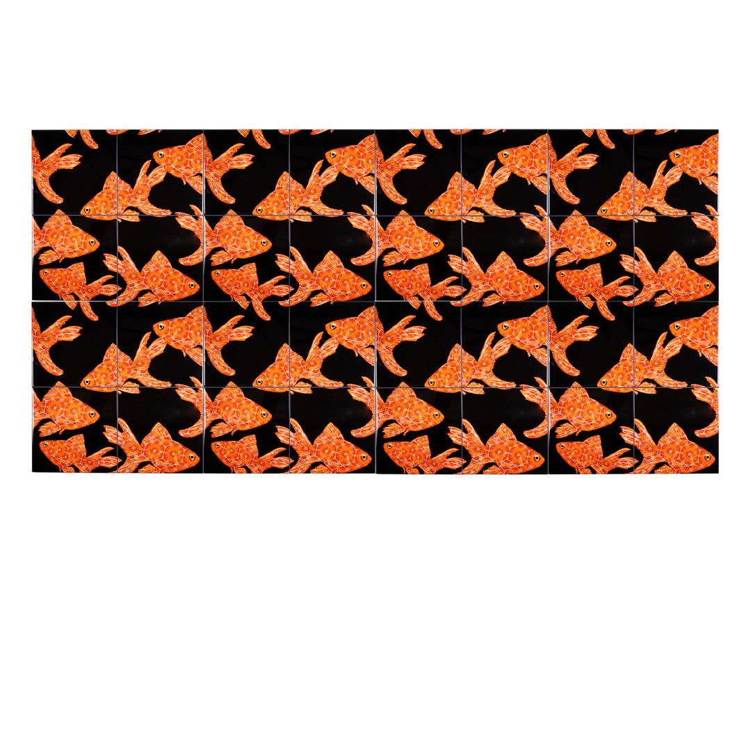 Goldfish Tile - Orange / Red on Black - Large Scale
