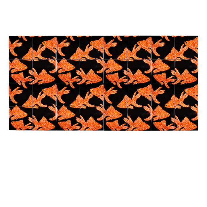 Goldfish Tile - Orange / Red on Black - Large Scale
