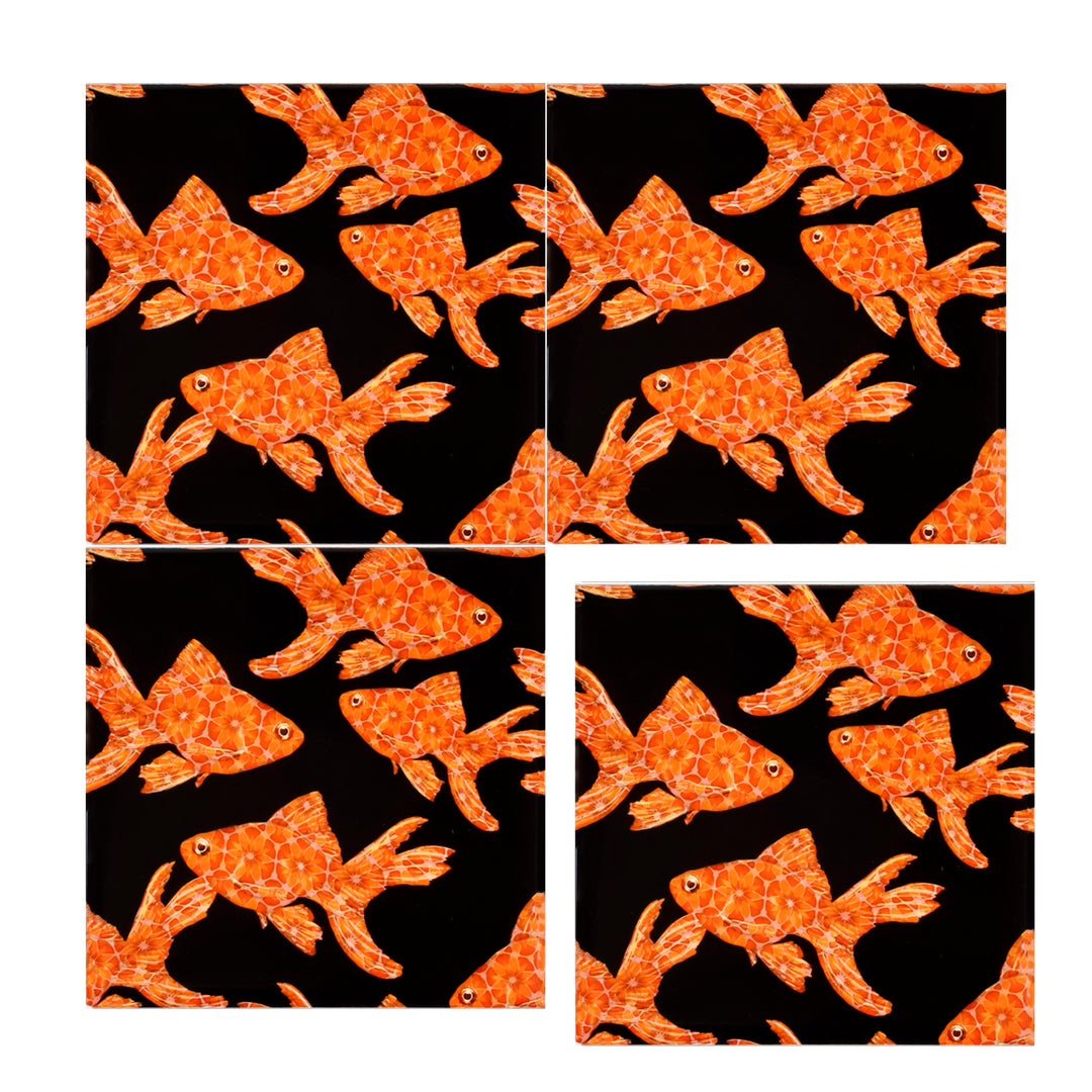 Goldfish Tile - Orange / Red on Black - Standard Scale