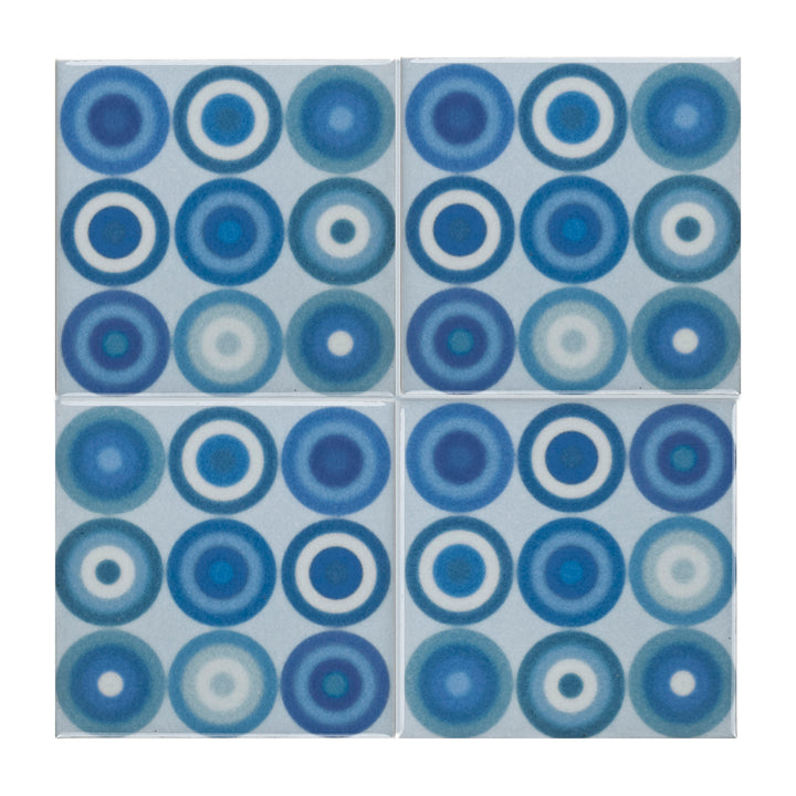 Blue Turquoise Circles Tile  - Fired Ink version