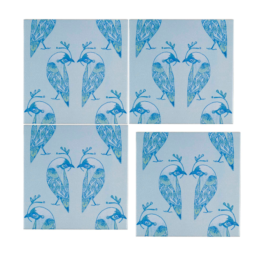 Lovebirds Tile - Aqua -  FIRED INK Version