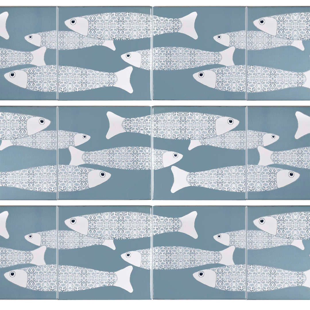 Ocean Shoal tile - Grey Blue Large Scale Border - FIRED INK Version