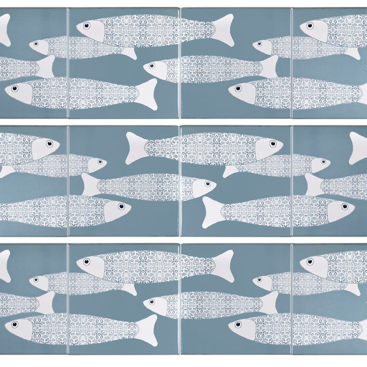 Ocean Shoal tile - Grey Blue Large Scale Border - FIRED INK Version