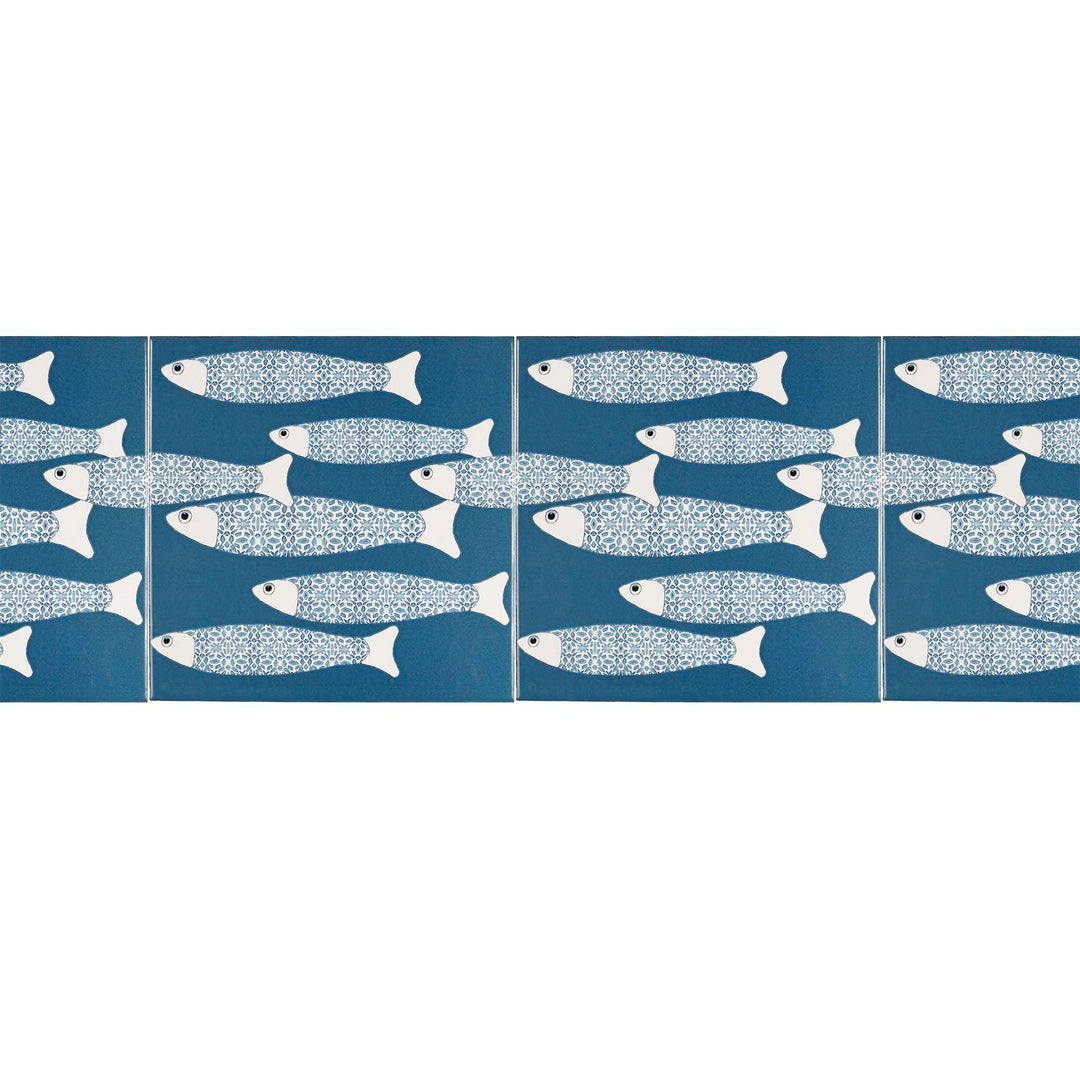 Ocean Shoal tile - Teal - BORDER -  FIRED INK Version