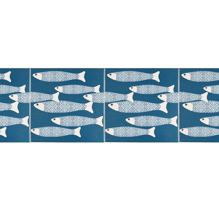 Ocean Shoal tile - Teal - BORDER -  FIRED INK Version