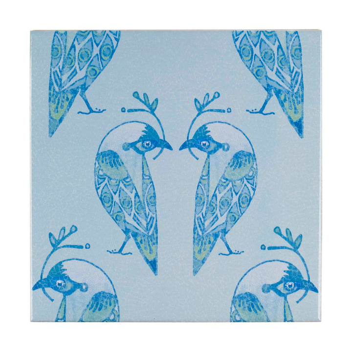 Lovebirds Tile - Aqua -  FIRED INK Version