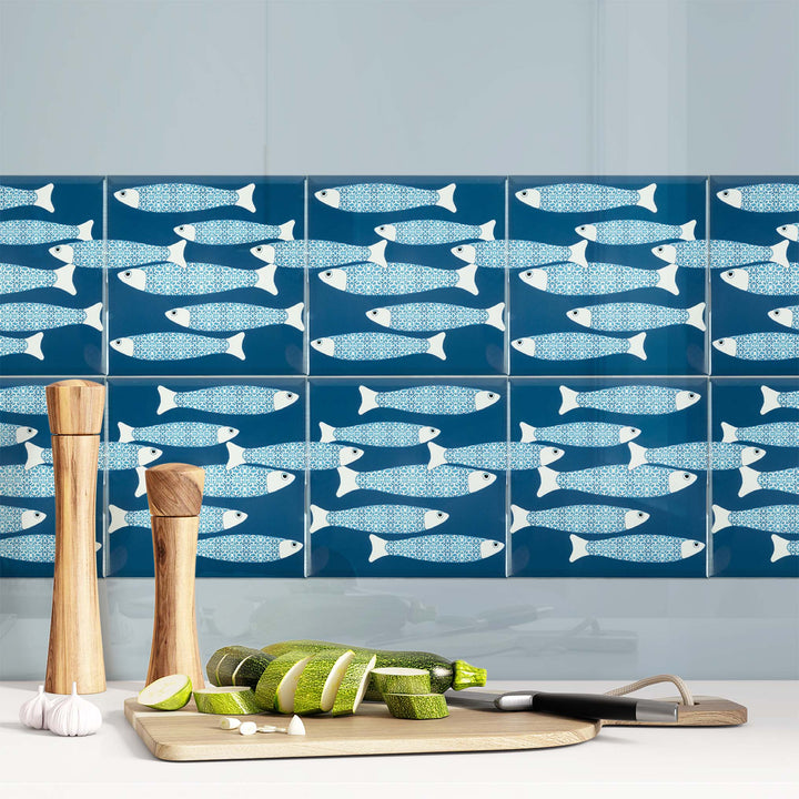 SALE SECONDS : 5 x 20cm tiles -Teal Ocean Shoal (border design) Set 4