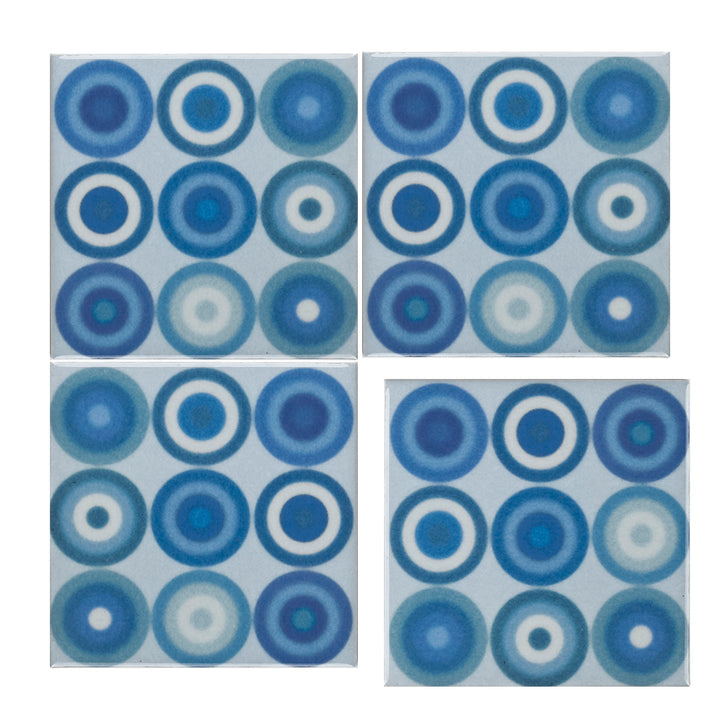 Blue Turquoise Circles Tile  - Fired Ink version