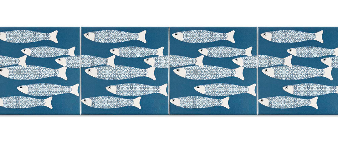 Ocean Shoal tile - Teal - BORDER -  FIRED INK Version