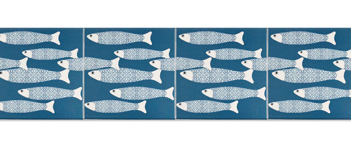 Ocean Shoal tile - Teal - BORDER -  FIRED INK Version