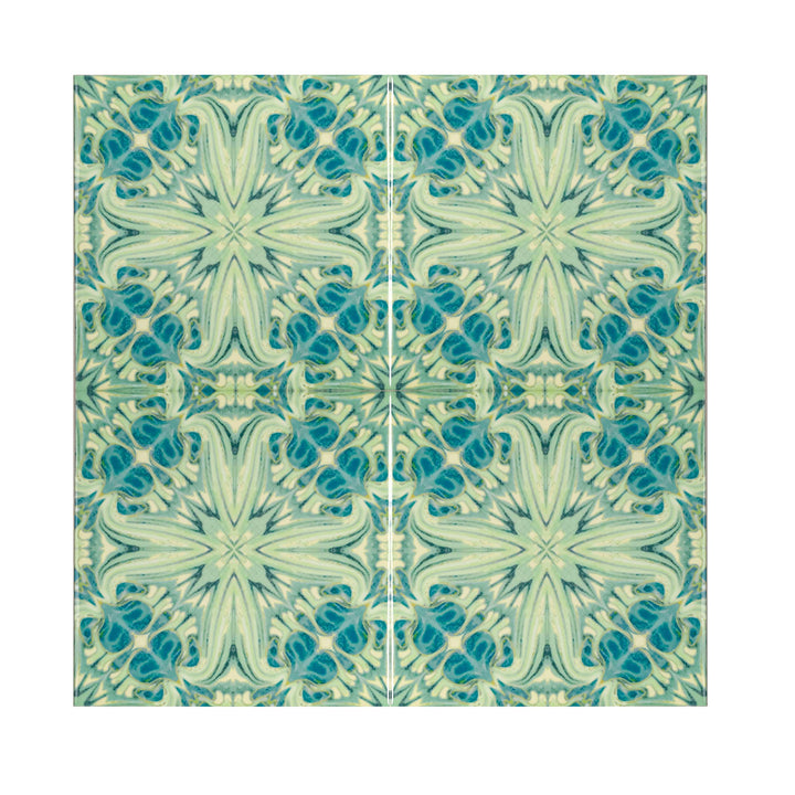 SALE - Set of 4 x 10.8cm Blue Green Vintage Botanical Tiles - Perfect