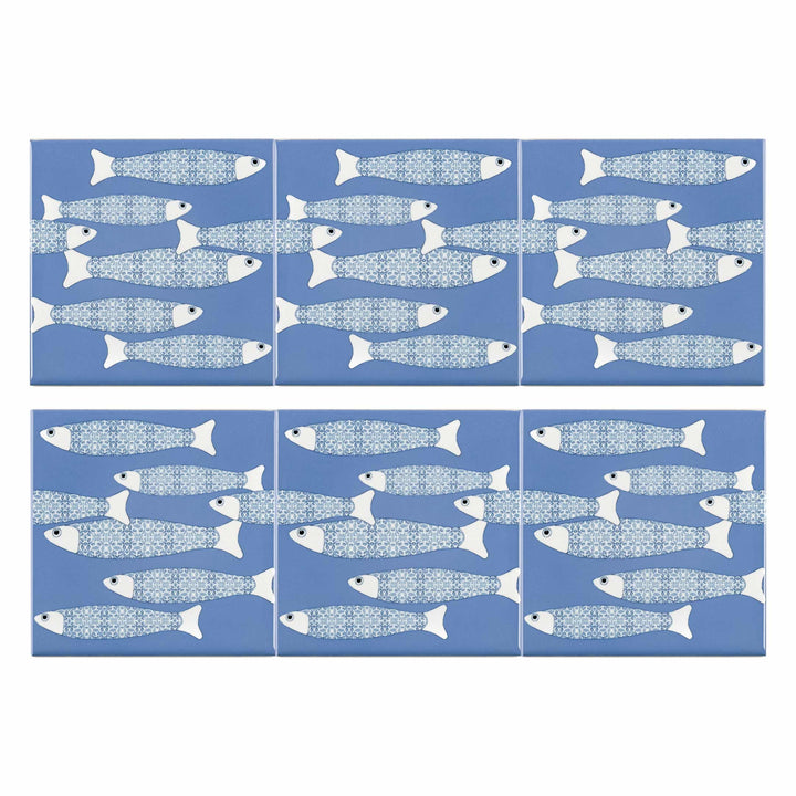 Ocean Shoal tile - Mid-blue BORDER - FIRED INK Version