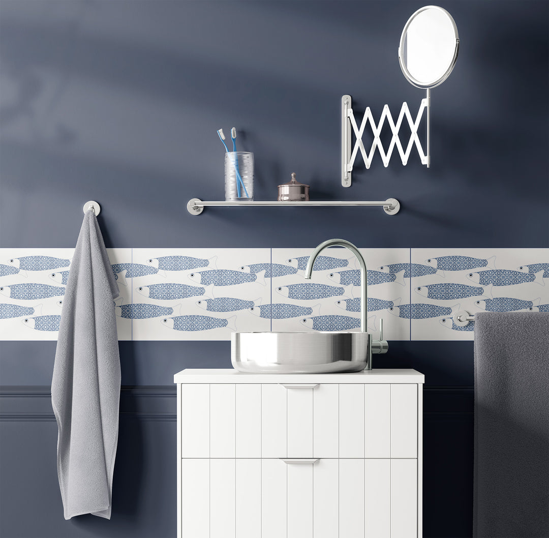 Ocean Shoal - White &amp; Blue Border version - Large Rectangular Tile - 30x20cm (12x8 inches)