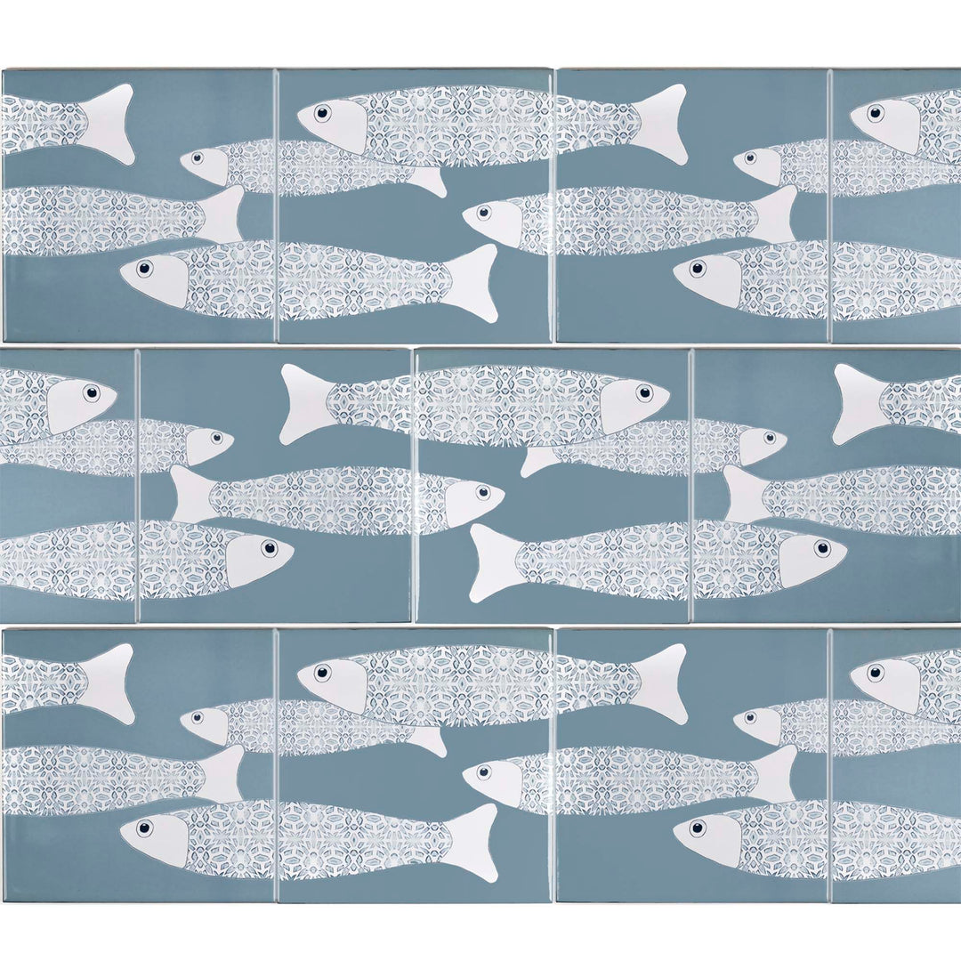 Ocean Shoal tile - Grey Blue Large Scale Border - FIRED INK Version