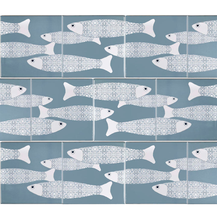 Ocean Shoal tile - Grey Blue Large Scale Border - FIRED INK Version