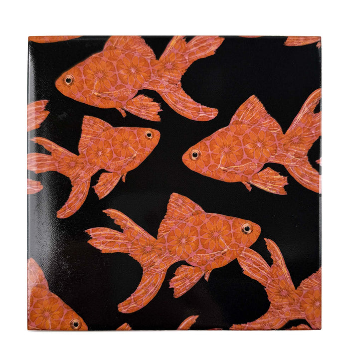 Goldfish on Black tile - Standard Scale - FIRED INK Version
