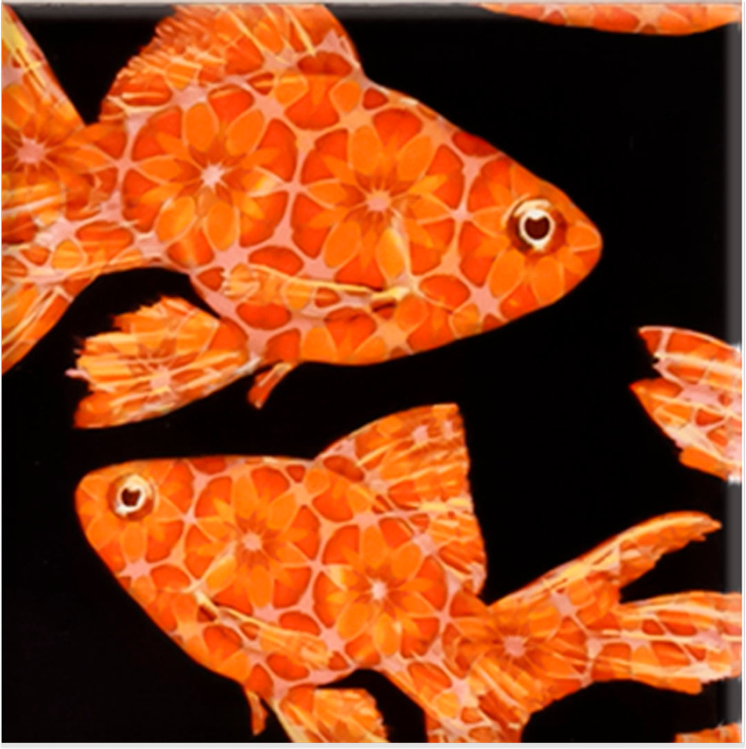 Goldfish Tile - Orange / Red on Black - Standard Scale