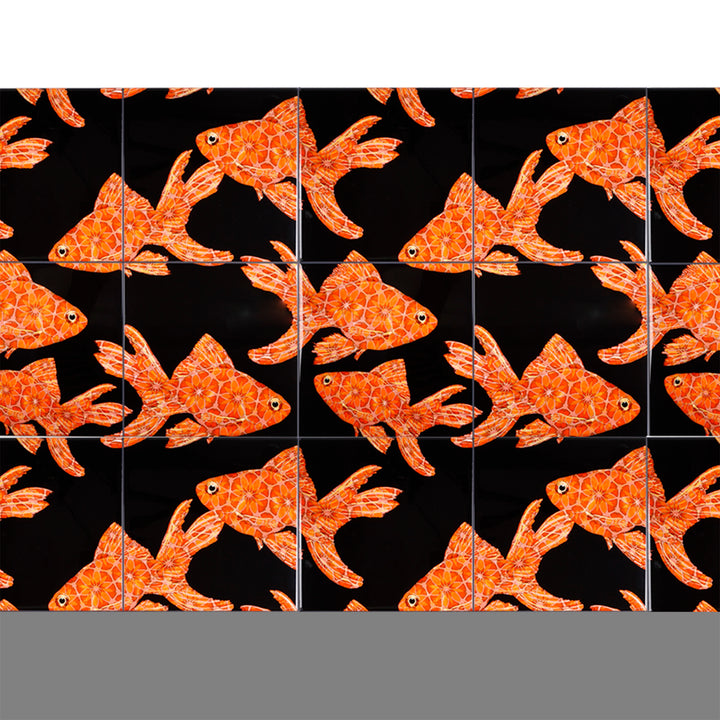 Goldfish Tile - Orange / Red on Black - Large Scale