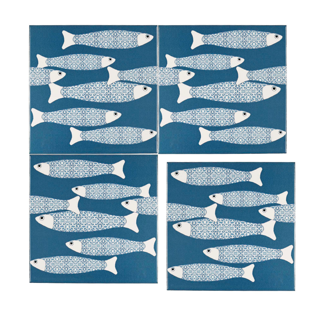 Ocean Shoal tile - Teal - BORDER -  FIRED INK Version