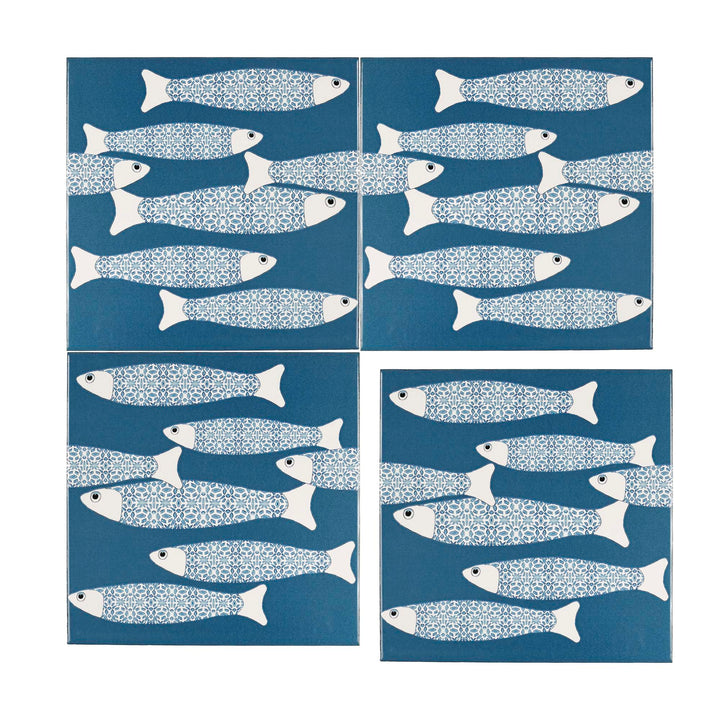 Ocean Shoal tile - Teal - BORDER -  FIRED INK Version