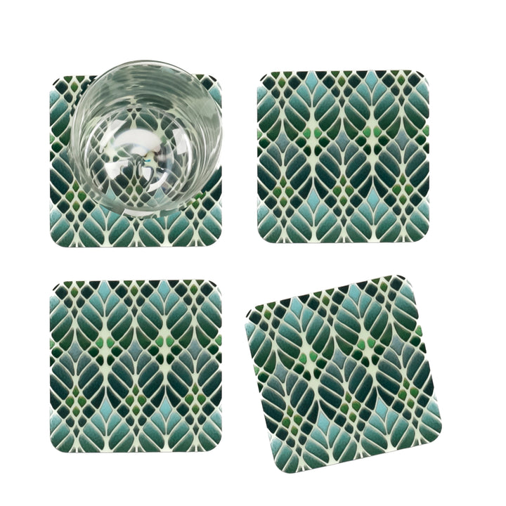 Interwoven Trees Coaster Set - Muted Greens - Melamine / Cork backed