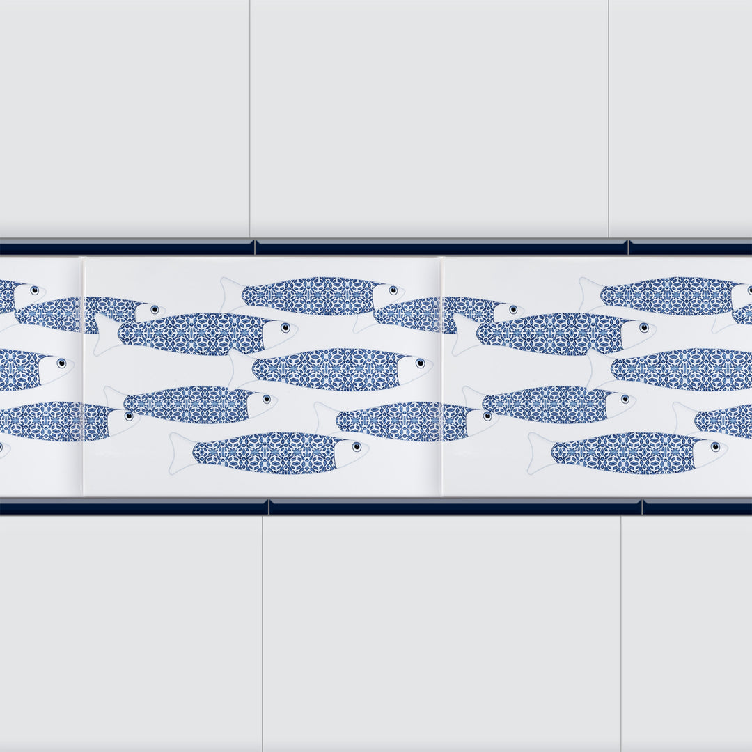 Ocean Shoal - White &amp; Blue Border version - Large Rectangular Tile - 30x20cm (12x8 inches)