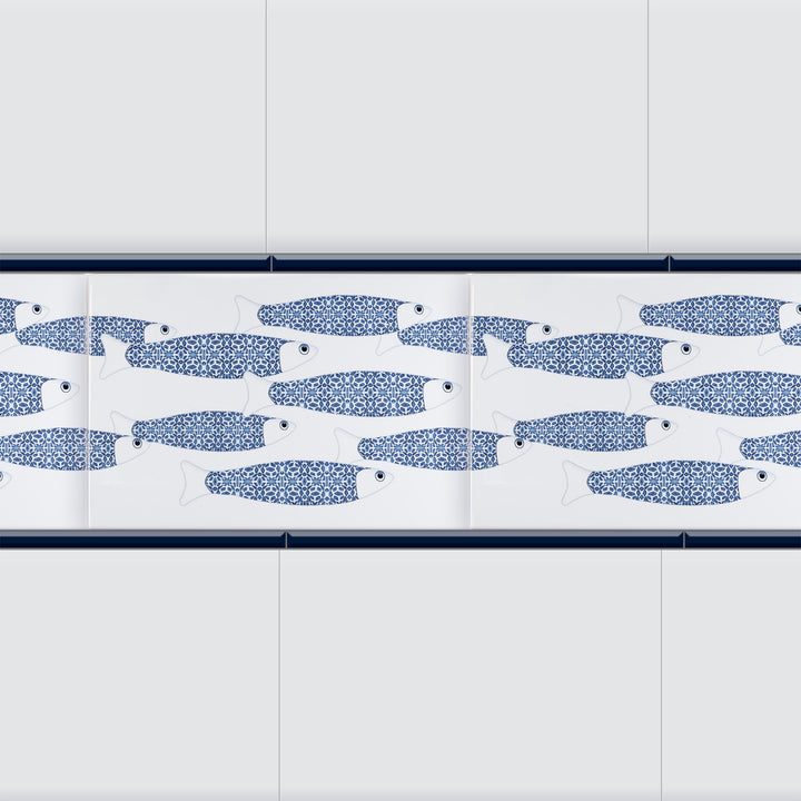 Ocean Shoal - White &amp; Blue Border version - Large Rectangular Tile - 30x20cm (12x8 inches)