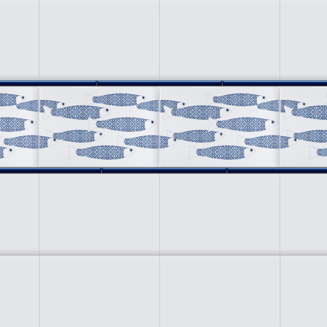 Ocean Shoal - White &amp; Blue Border version - Large Rectangular Tile - 30x20cm (12x8 inches)