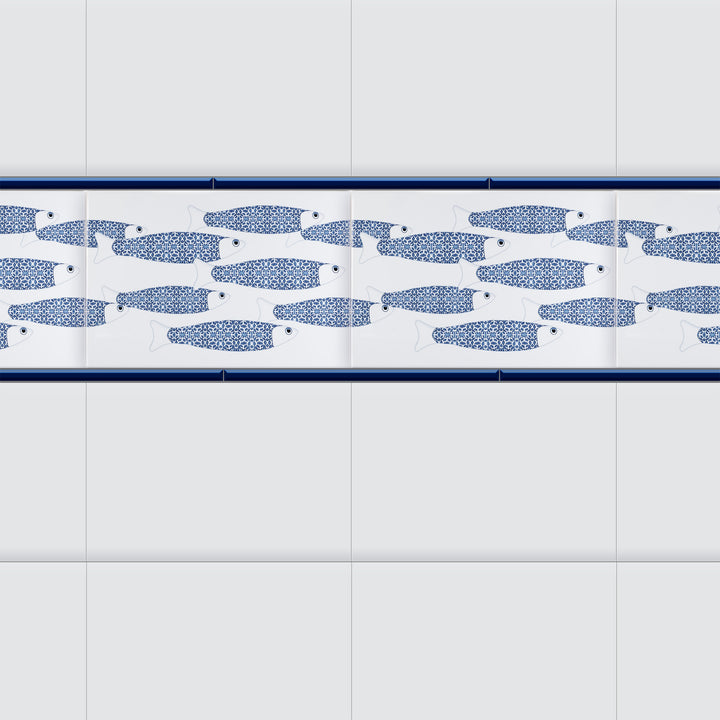 Ocean Shoal - White &amp; Blue Border version - Large Rectangular Tile - 30x20cm (12x8 inches)