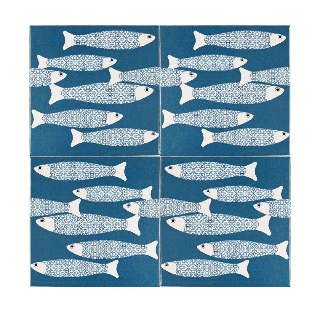 Ocean Shoal tile - Teal - BORDER -  FIRED INK Version